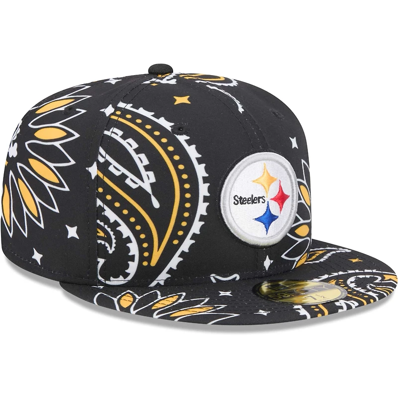 Men's New Era Black Pittsburgh Steelers Paisley 59FIFTY Fitted Hat