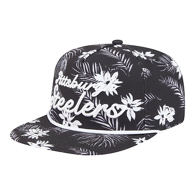 Men's New Era Black Pittsburgh Steelers Palm Print A-Frame 9FIFTY Snapback Hat