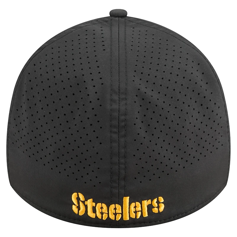 Casquette perforée 39THIRTY Flex noire New Era pour homme des Pittsburgh Steelers