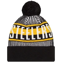 Bonnet en tricot rayé à revers et pompon New Era pour hommes, Pittsburgh Steelers noir