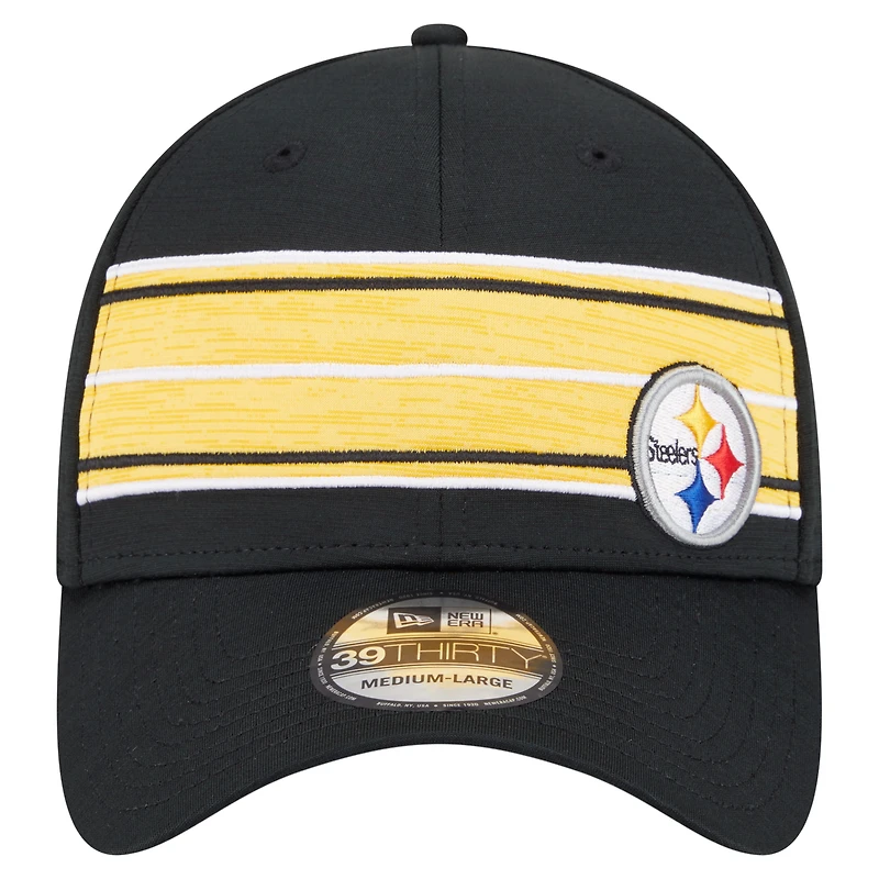 Men's New Era  Black Pittsburgh Steelers Stripes 39THIRTY Flex Hat
