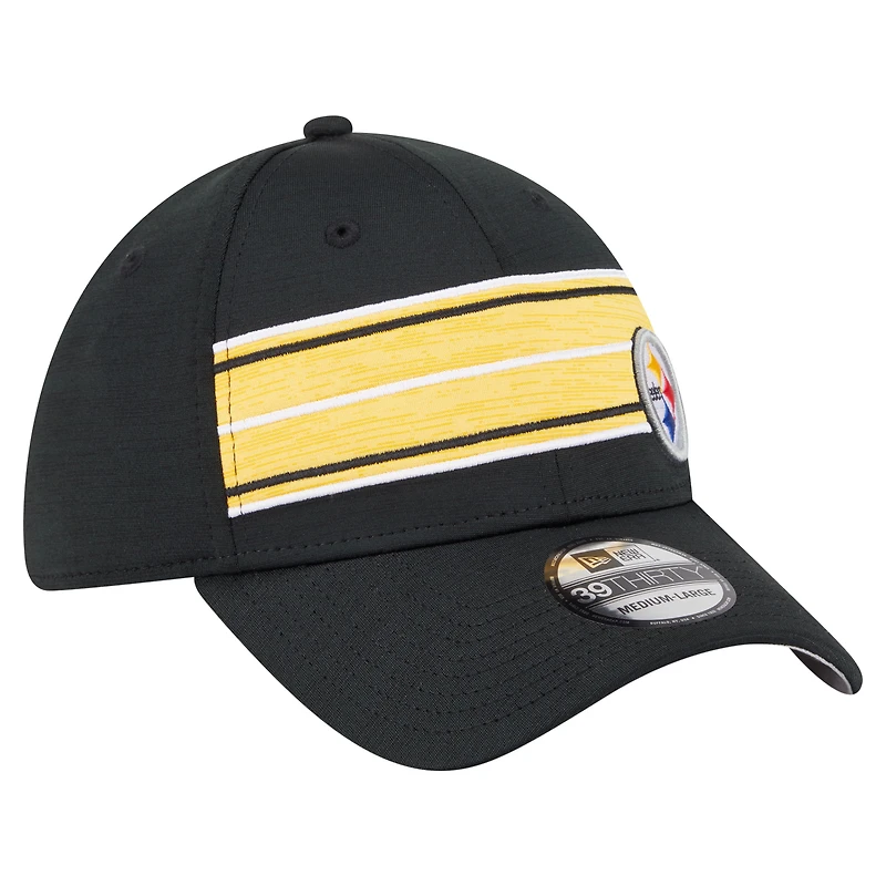 Men's New Era Black Pittsburgh Steelers Stripes 39THIRTY Flex Hat