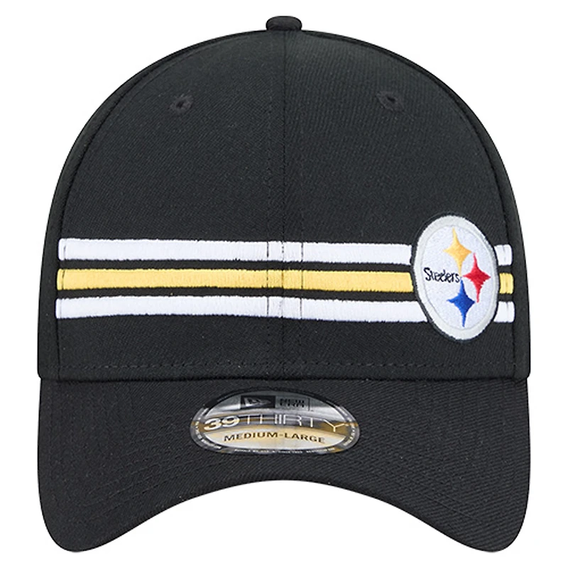Casquette 39THIRTY Flex noire à rayures des Pittsburgh Steelers de New Era pour homme