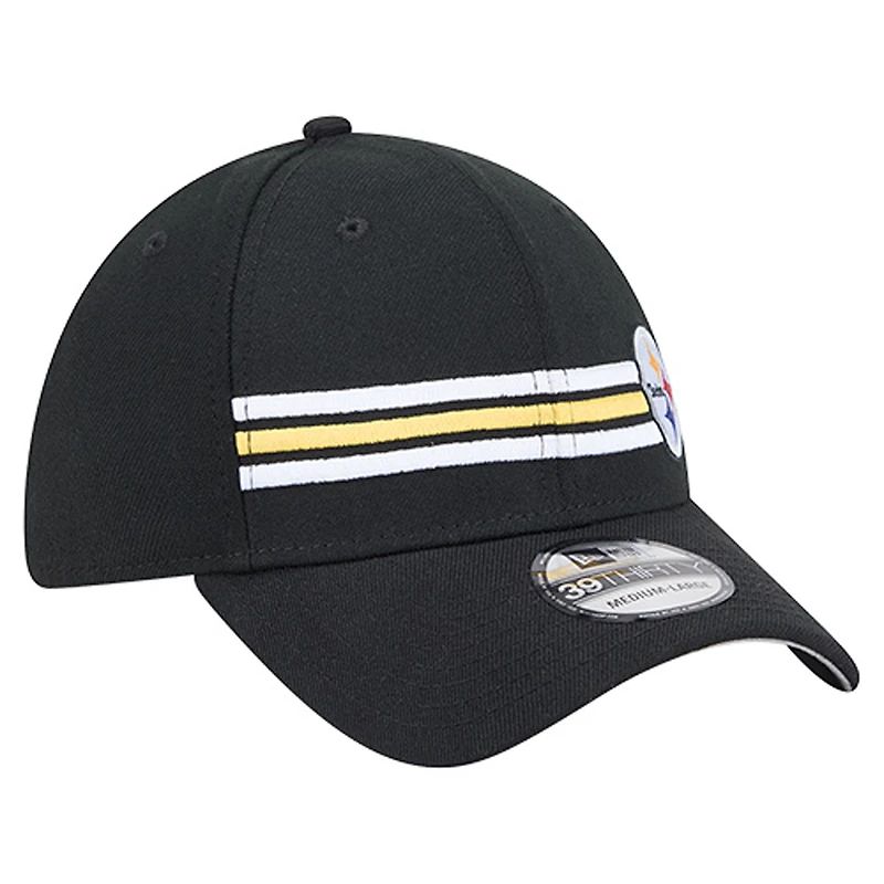 Men's New Era Black Pittsburgh Steelers Stripes 39THIRTY Flex Hat