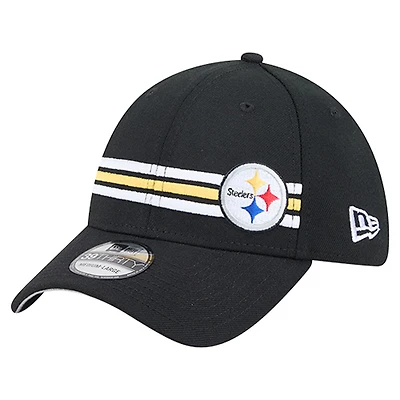 Men's New Era Black Pittsburgh Steelers Stripes 39THIRTY Flex Hat