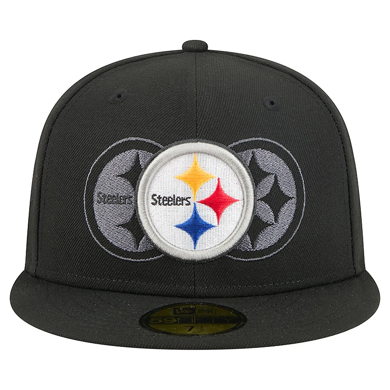 Men's New Era Black Pittsburgh Steelers Tri-Hit 59FIFTY Fitted Hat