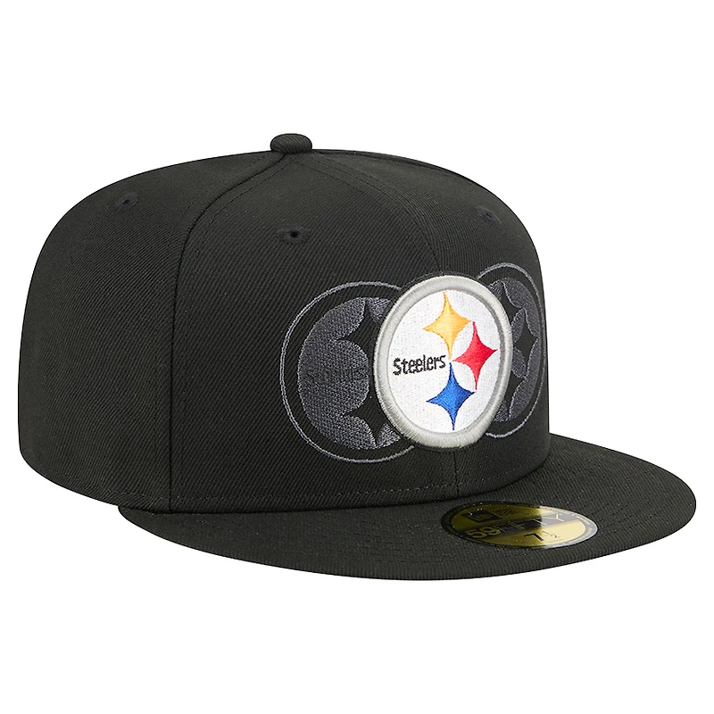 Men's New Era Black Pittsburgh Steelers Tri-Hit 59FIFTY Fitted Hat