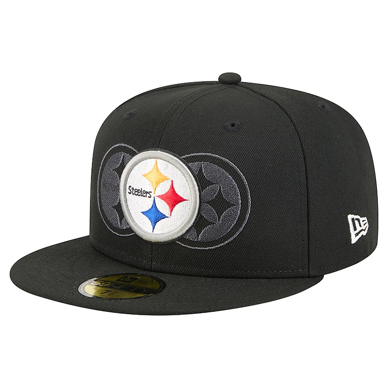 Men's New Era Black Pittsburgh Steelers Tri-Hit 59FIFTY Fitted Hat