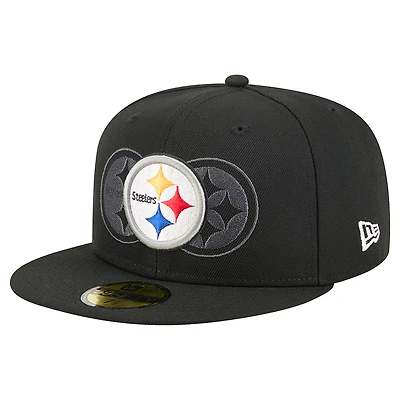 Men's New Era Black Pittsburgh Steelers Tri-Hit 59FIFTY Fitted Hat