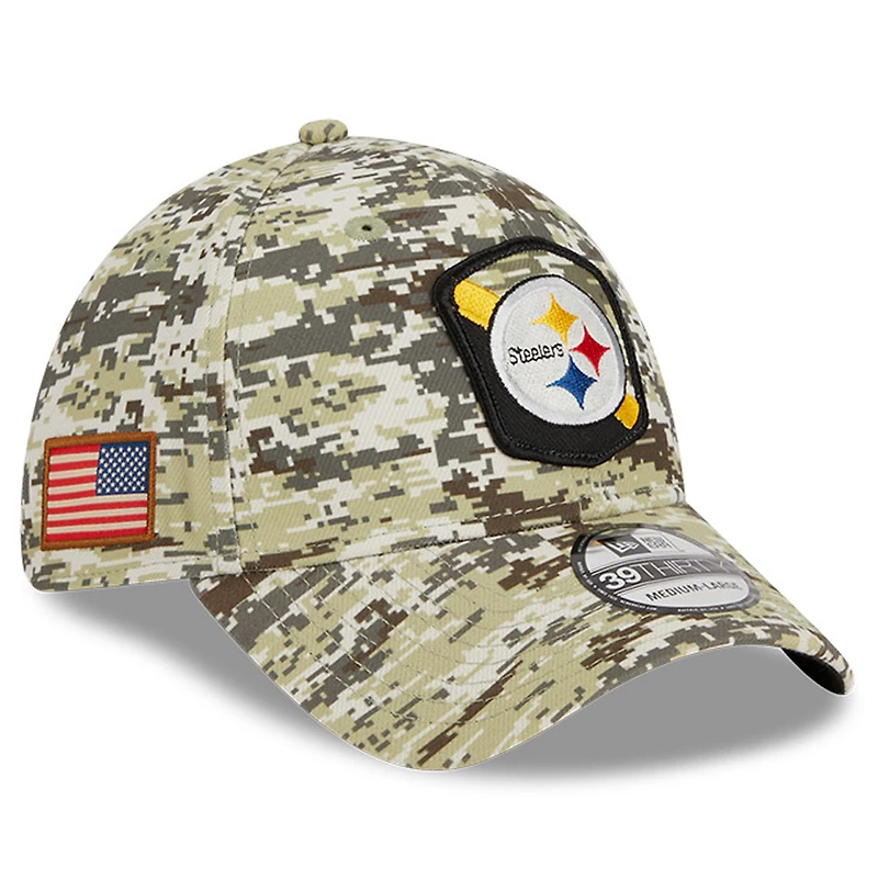 Casquette flexible New Era camouflage Pittsburgh Steelers 2023 Salute To Service 39THIRTY pour hommes