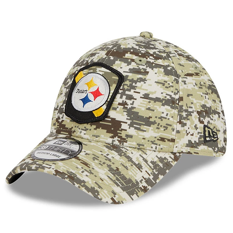 Casquette flexible New Era camouflage Pittsburgh Steelers 2023 Salute To Service 39THIRTY pour hommes