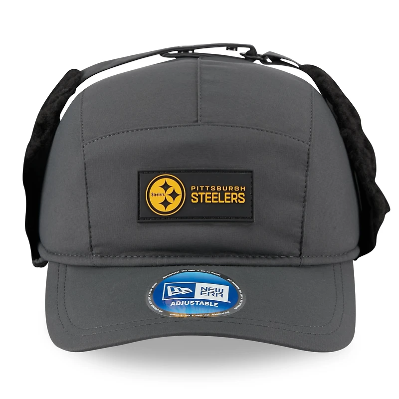 Men's New Era Charcoal Pittsburgh Steelers 2025 Sideline Cold Weather Runner Dog Ear Adjustable Hat