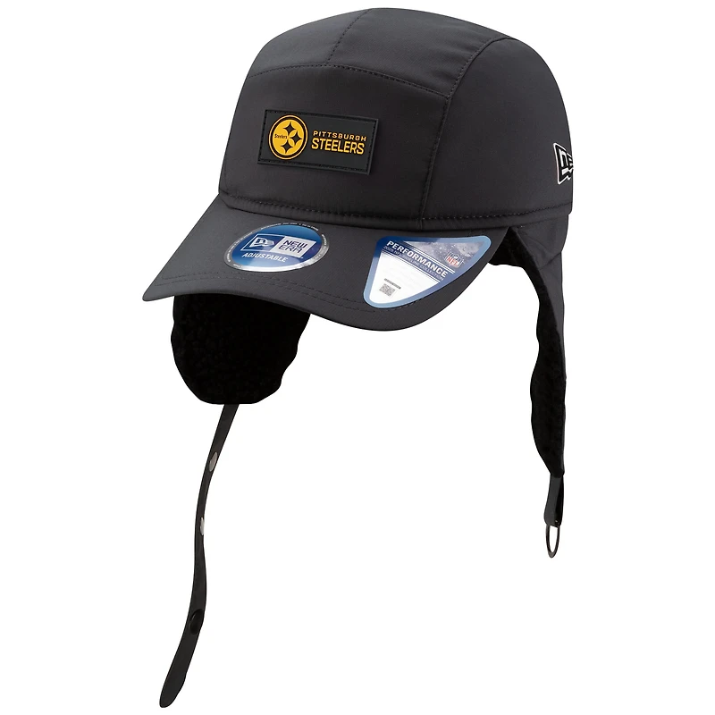 Men's New Era Charcoal Pittsburgh Steelers 2025 Sideline Cold Weather Runner Dog Ear Adjustable Hat