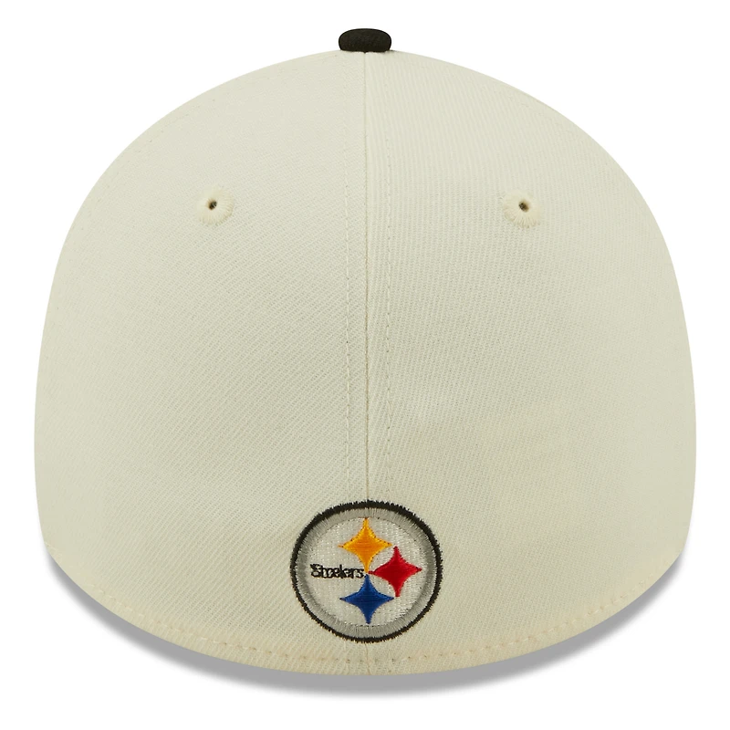 Men's New Era Cream/Black Pittsburgh Steelers 2022 Sideline - 39THIRTY 2-Tone Flex Hat