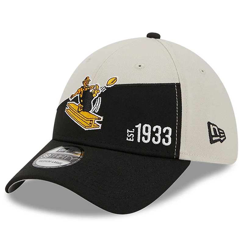 Men's New Era Cream/Black Pittsburgh Steelers 2023 Sideline Historic 39THIRTY Flex Hat
