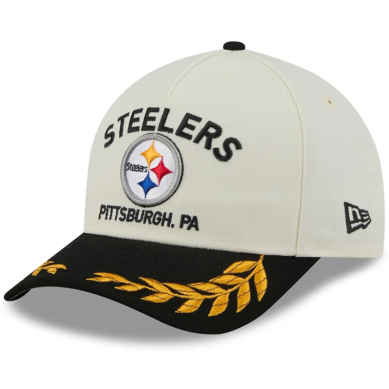 Men's New Era Cream/Black Pittsburgh Steelers 2025 NFL Draft 9FORTY M-Crown A-Frame Adjustable Hat