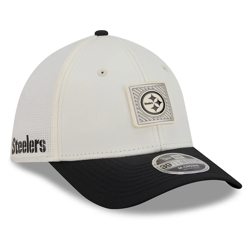 Men's New Era Cream/Black Pittsburgh Steelers 2026 NFL Training Camp 39THIRTY M-Crown Flex Hat