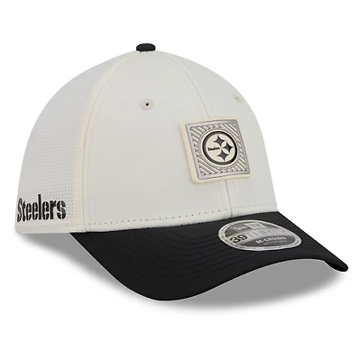 Men's New Era Cream/Black Pittsburgh Steelers 2026 NFL Training Camp 39THIRTY M-Crown Flex Hat