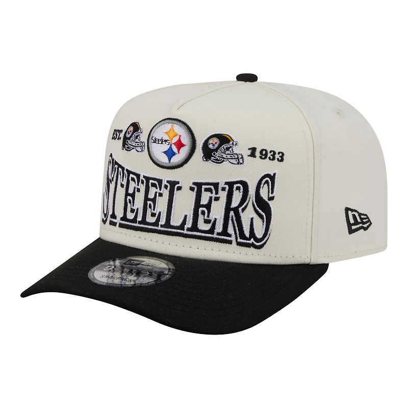Men's New Era Cream/Black Pittsburgh Steelers A-Frame 9FIFTY Snapback Hat