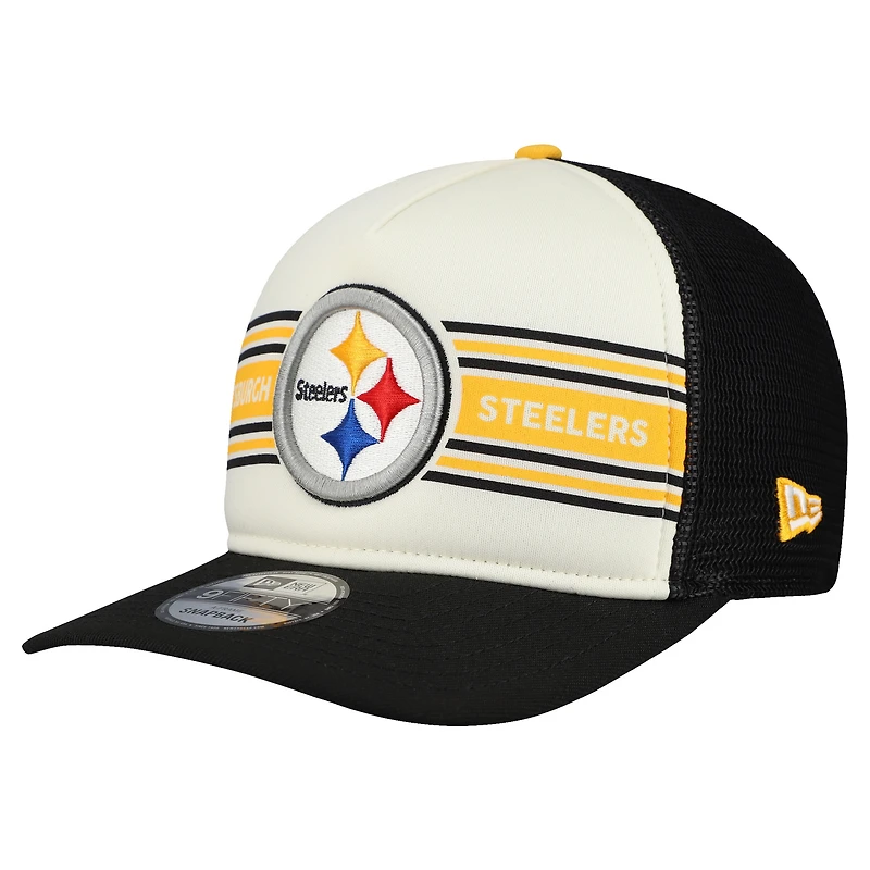 Casquette snapback New Era 9FIFTY Trucker à motif drapeau des Steelers de Pittsburgh, crème/noir, pour homme