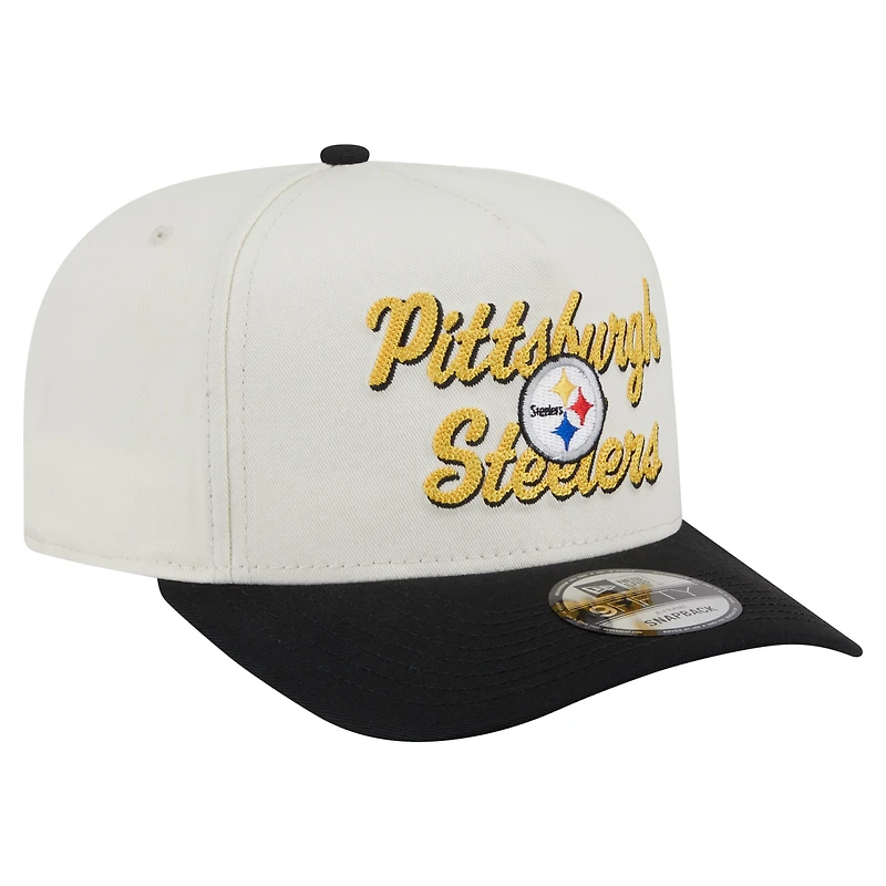 Men's New Era Cream/Black Pittsburgh Steelers Chainstitch A-Frame 9FIFTY Adjustable Hat