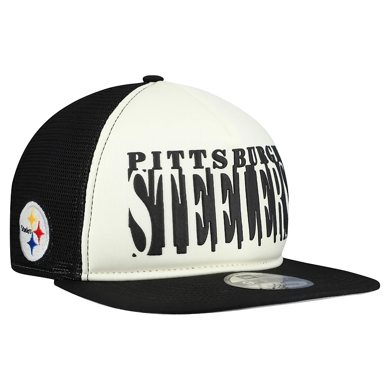 Men's New Era Cream/Black Pittsburgh Steelers  Cutout A-Frame 9FIFTY Snapback Hat