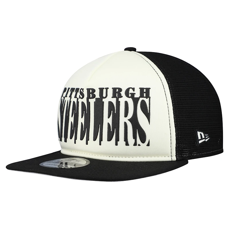 Men's New Era Cream/Black Pittsburgh Steelers  Cutout A-Frame 9FIFTY Snapback Hat