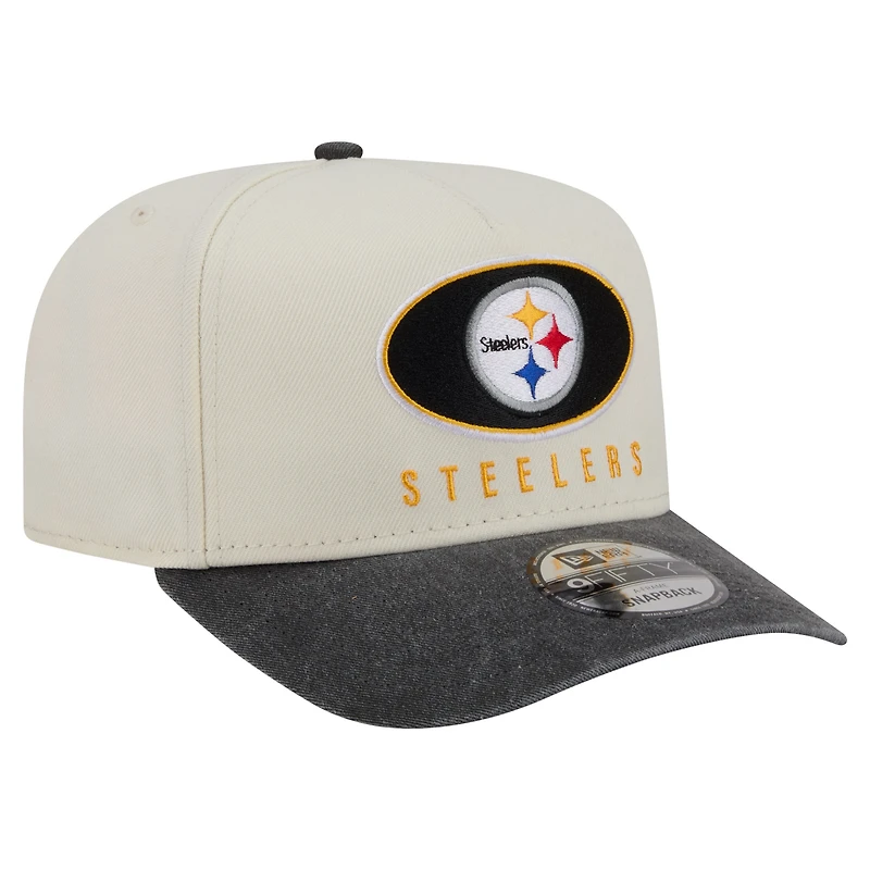 Men's New Era Cream/Black Pittsburgh Steelers Washed A-Frame 9FIFTY Snapback Hat