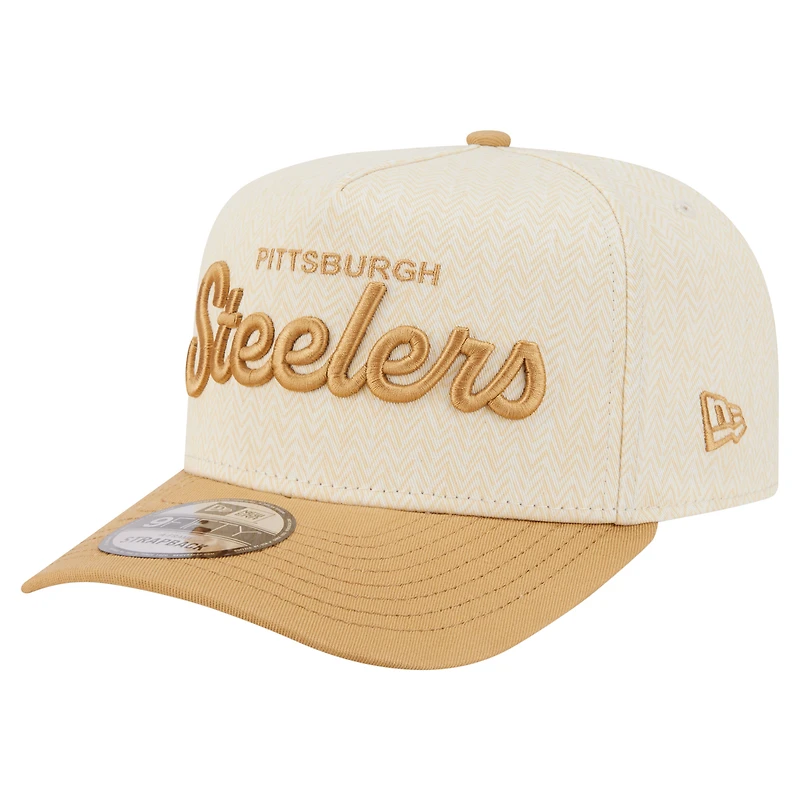 Men's New Era Cream Pittsburgh Steelers Herringbone 9FIFTY A-Frame Snapback Hat