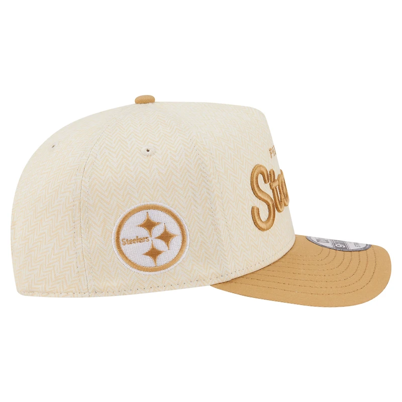 Men's New Era Cream Pittsburgh Steelers Herringbone 9FIFTY A-Frame Snapback Hat