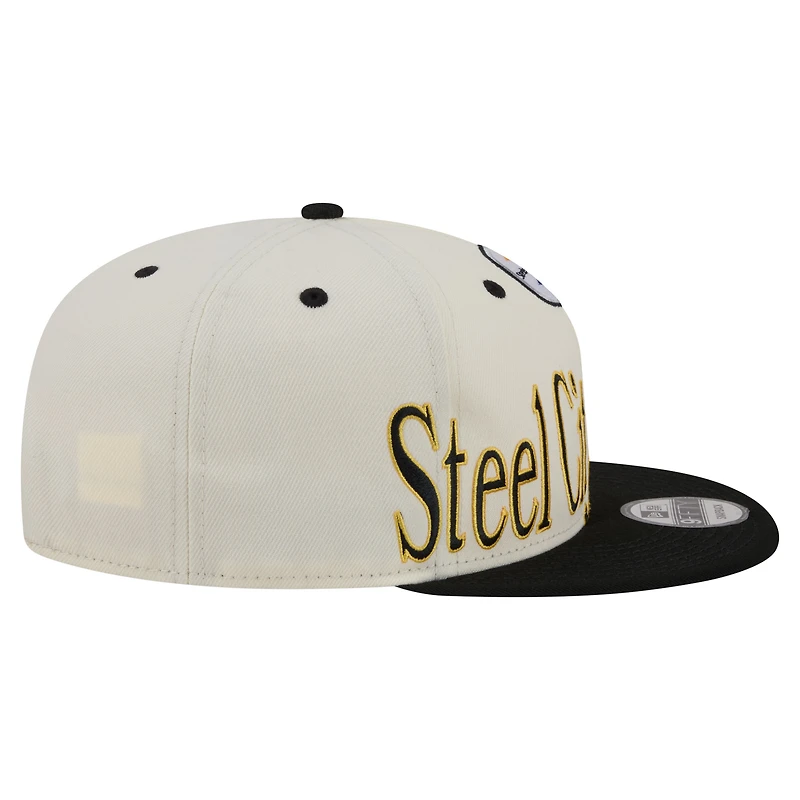 Men's New Era Cream Pittsburgh Steelers Oversized Slogan 9FIFTY Snapback Hat