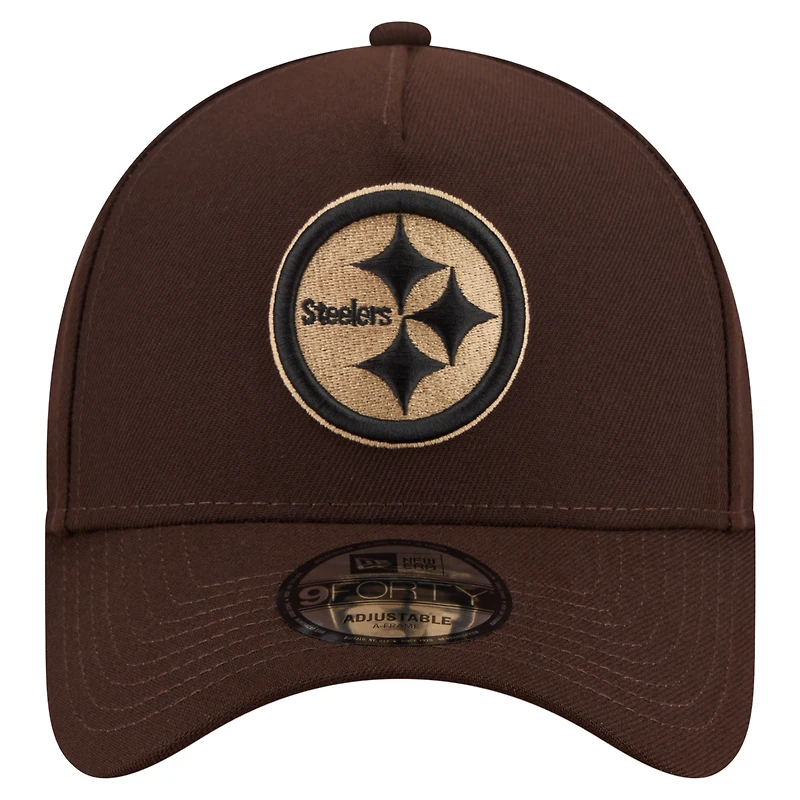 Men's New Era  Dark Brown Pittsburgh Steelers Burnt Wood A-Frame 9FORTY Adjustable Hat