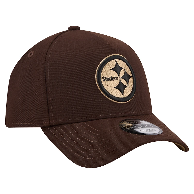 Men's New Era Dark Brown Pittsburgh Steelers Burnt Wood A-Frame 9FORTY Adjustable Hat