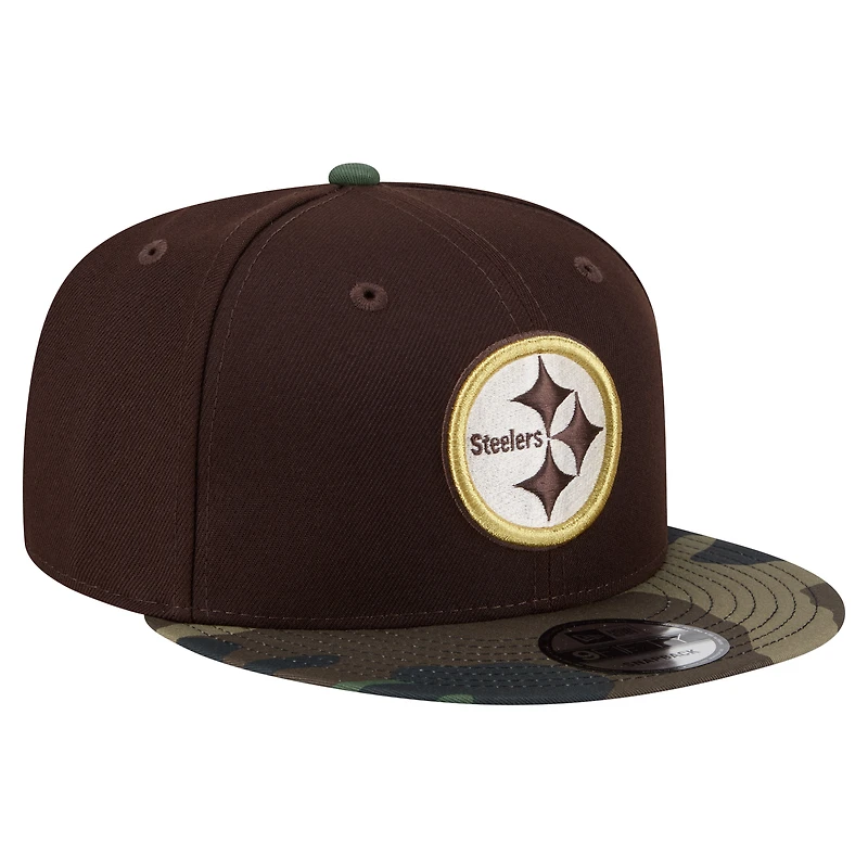 Men's New Era  Dark Brown Pittsburgh Steelers Burnt Wood Camo 9FIFTY Snapback Hat