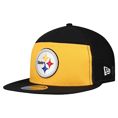 Casquette snapback 9FIFTY extérieure à panneaux fendus New Era pour homme, couleur or/noir, des Pittsburgh Steelers