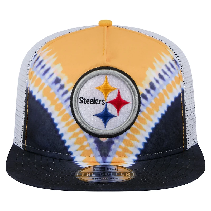 Men's New Era Gold/Black Pittsburgh Steelers Throwback Dye Golfer Snapback Hat
