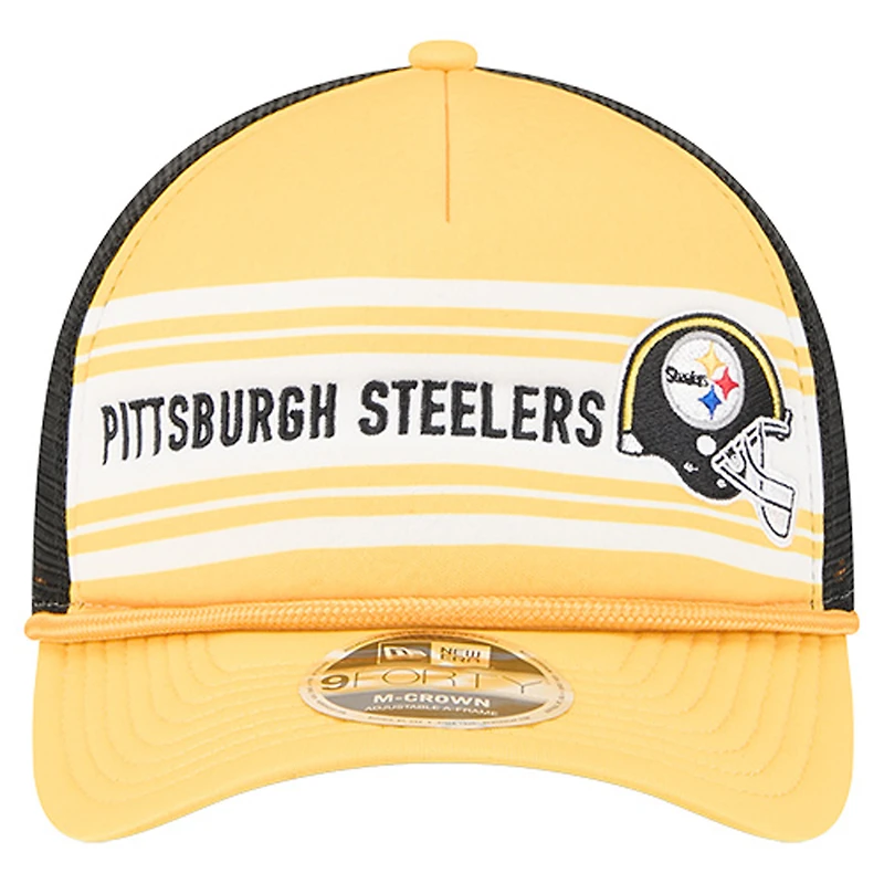 Men's New Era  Gold Pittsburgh Steelers  Linear A-Frame 9FORTY Adjustable Hat