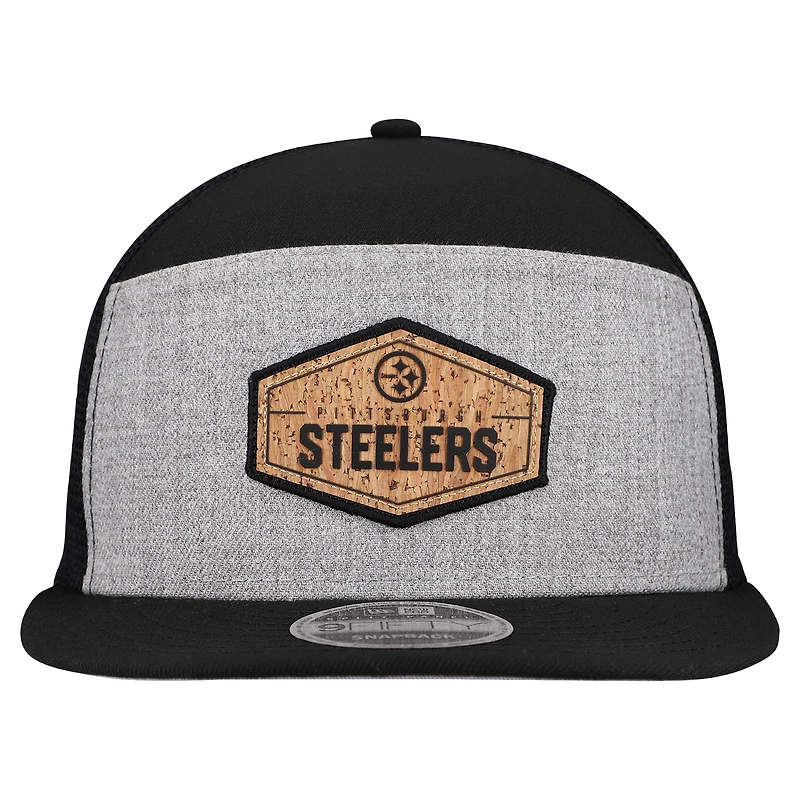 Men's New Era  Gray/Black Pittsburgh Steelers Cork Split Panel 9FIFTY Trucker Snapback Hat