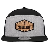 Men's New Era  Gray/Black Pittsburgh Steelers Cork Split Panel 9FIFTY Trucker Snapback Hat