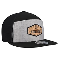 Men's New Era  Gray/Black Pittsburgh Steelers Cork Split Panel 9FIFTY Trucker Snapback Hat