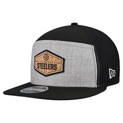 Men's New Era  Gray/Black Pittsburgh Steelers Cork Split Panel 9FIFTY Trucker Snapback Hat