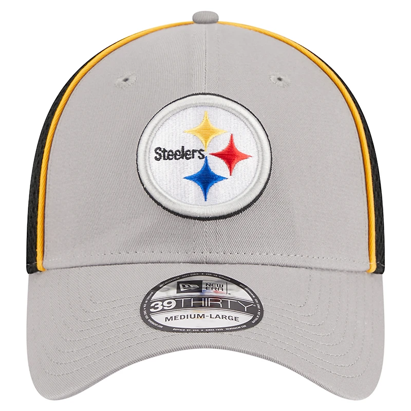 Casquette flexible 39THIRTY Pipe des Pittsburgh Steelers New Era pour hommes, gris/noir