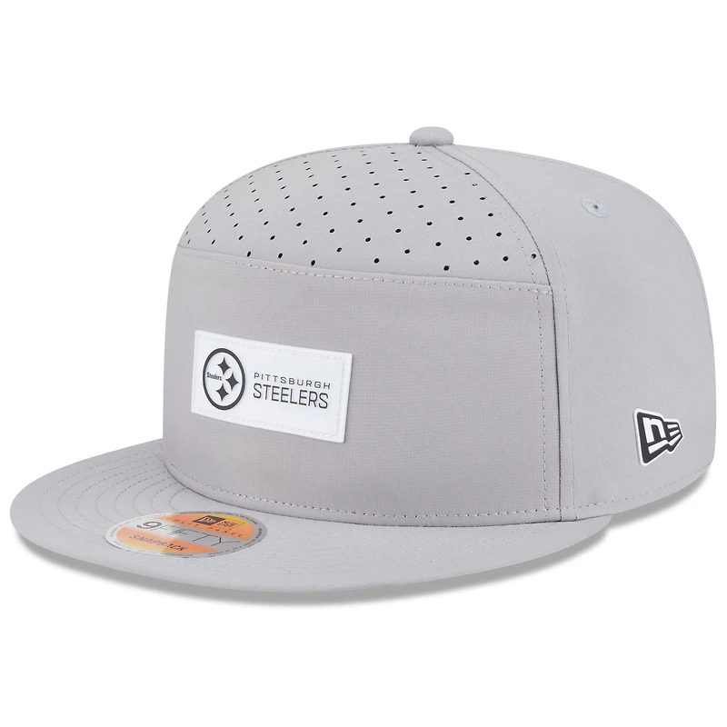 Casquette snapback 9FIFTY grise à panneau fendu des Steelers de Pittsburgh 2025 de New Era pour homme