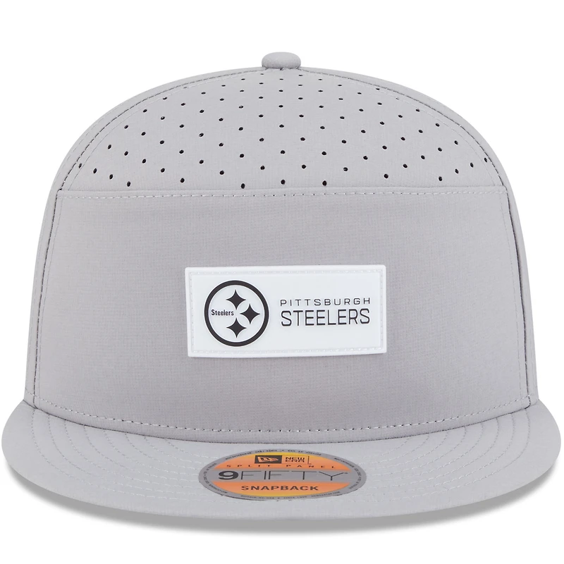 Men's New Era Gray Pittsburgh Steelers 2025 Sideline  Split Panel 9FIFTY Snapback Hat