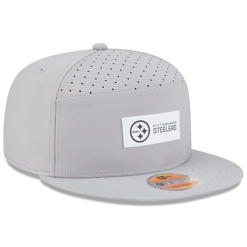 Casquette snapback 9FIFTY grise à panneau fendu des Steelers de Pittsburgh 2025 de New Era pour homme