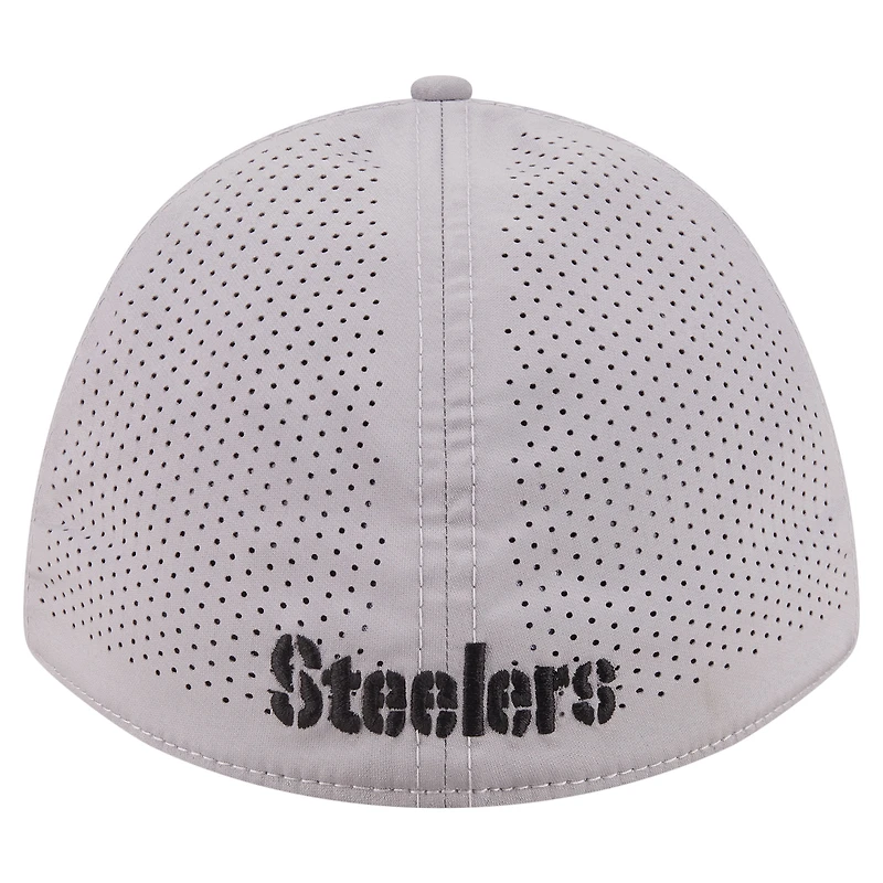 Casquette New Era grise Pittsburgh Steelers 39THIRTY M-Crown Flex Fit pour homme