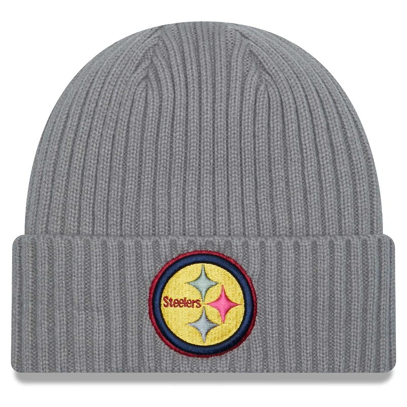 Bonnet en tricot à revers New Era pour hommes, gris chiné, Pittsburgh Steelers Color Pack