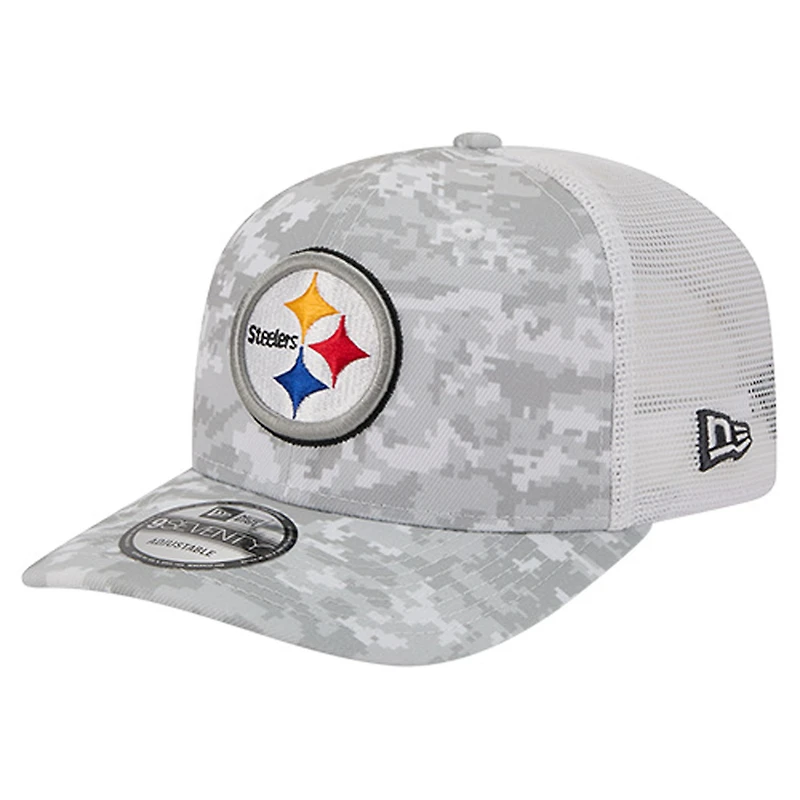 Casquette trucker ajustable New Era grise Pittsburgh Steelers Salute to Service pour homme, modèle 9SEVENTY.