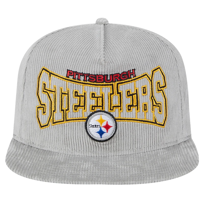 Casquette de golf snapback à cordon de serrage Pittsburgh Steelers grise New Era pour homme
