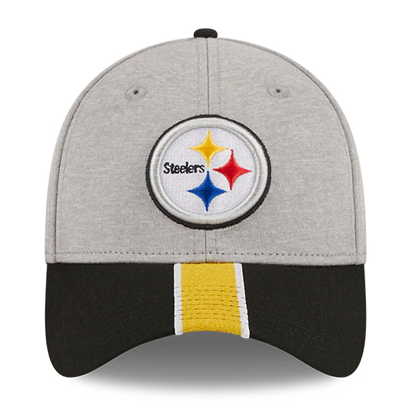Men's New Era Heather Gray/Black Pittsburgh Steelers Striped 39THIRTY Flex Hat